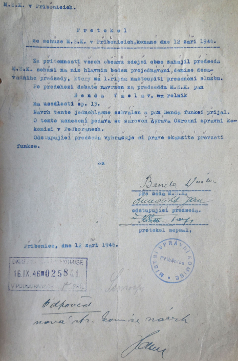 Sbírka dokumentů - Místní národní výbor a místní správní komise Přibenice, zdroj: SOkA Louny