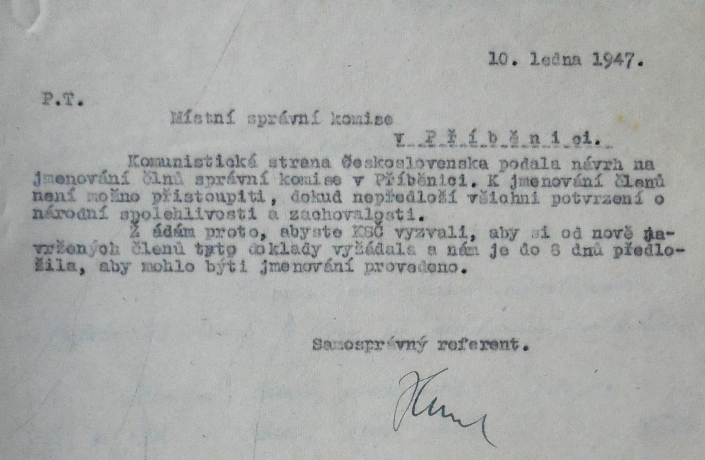 Sbírka dokumentů - Místní národní výbor a místní správní komise Přibenice, zdroj: SOkA Louny